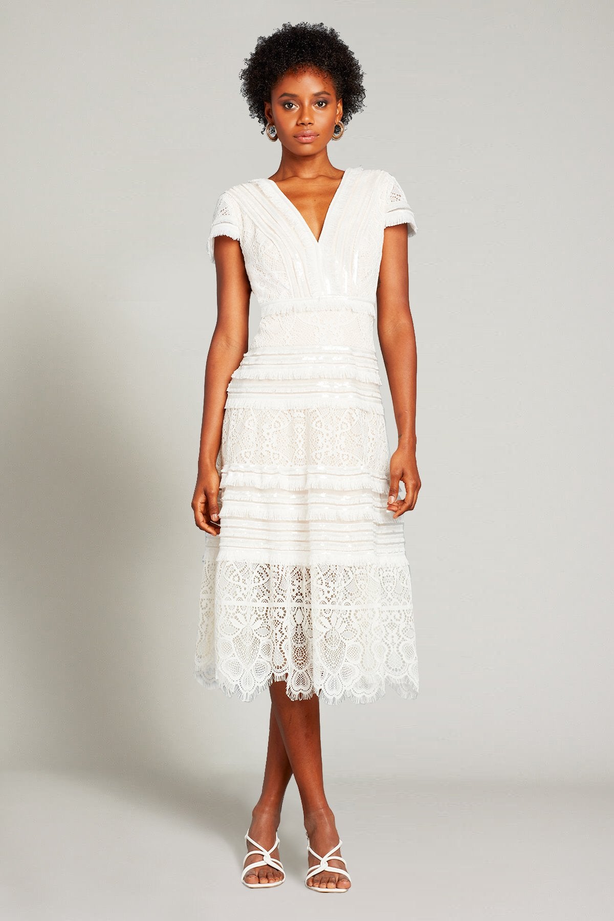 Nisa Lace & Fringe Midi Dress