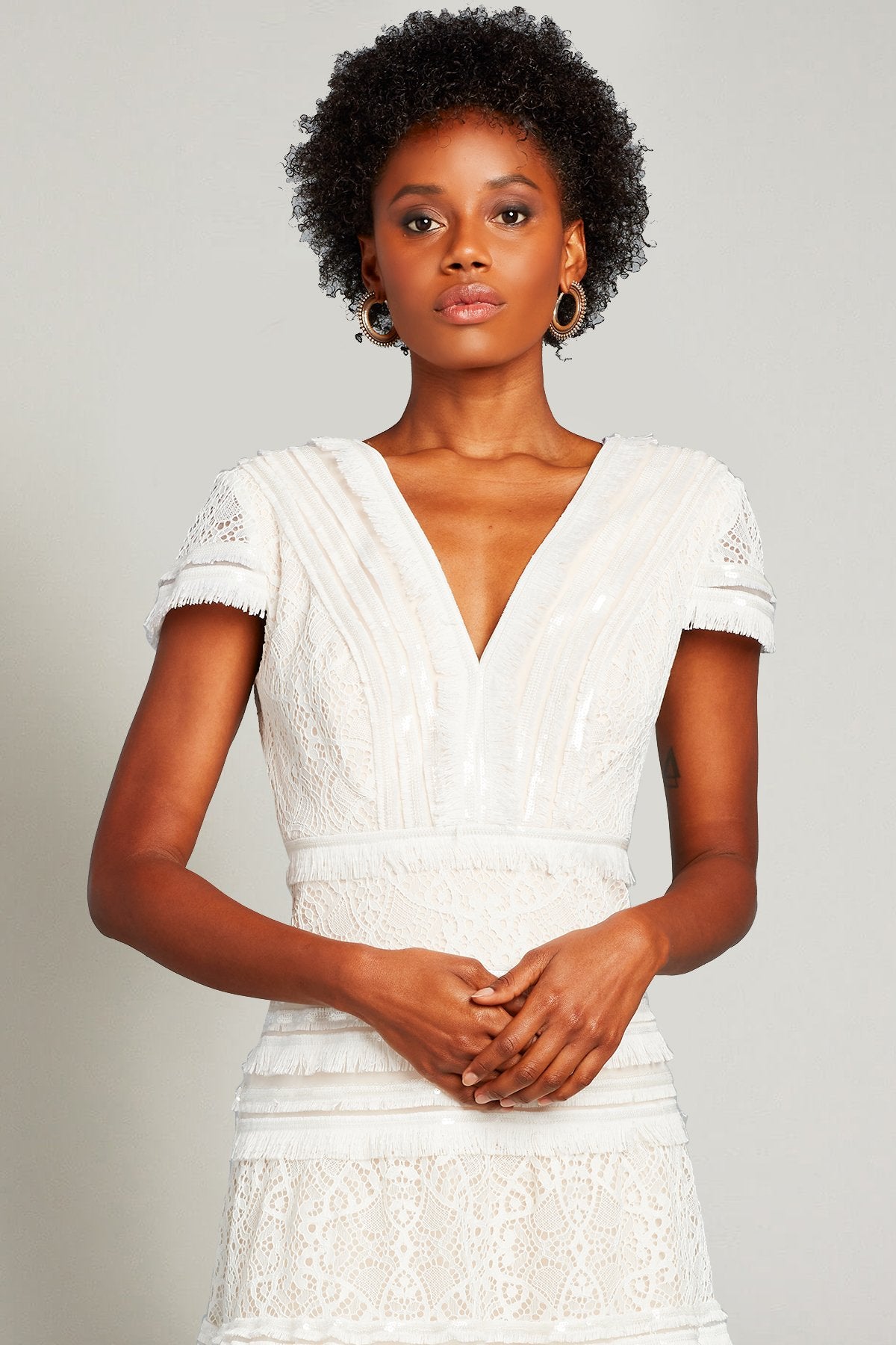 Nisa Lace & Fringe Midi Dress