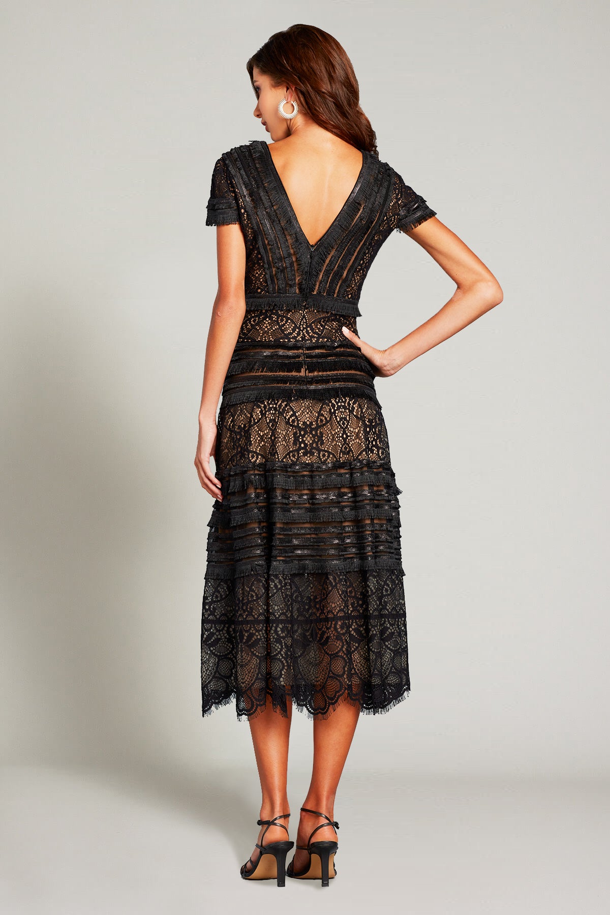 Nisa Lace & Fringe Midi Dress