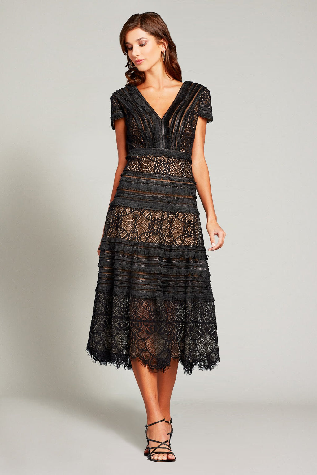 Nisa Lace & Fringe Midi Dress