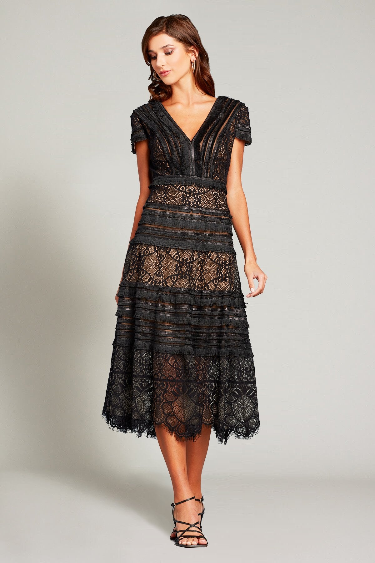 Nisa Lace & Fringe Midi Dress