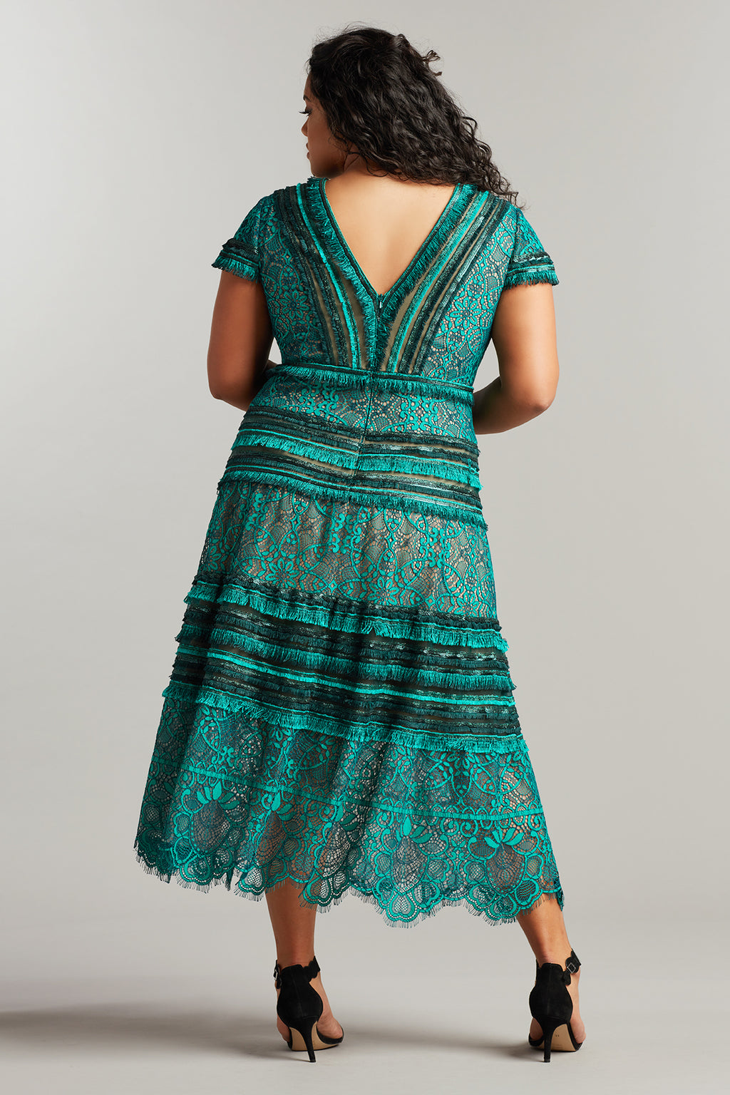 Nisa Lace & Fringe Midi Dress - PLUS SIZE