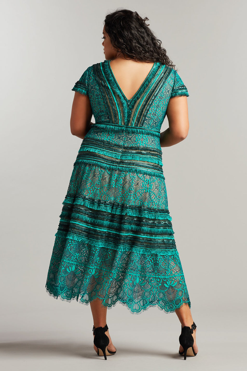 Nisa Lace & Fringe Midi Dress - PLUS SIZE