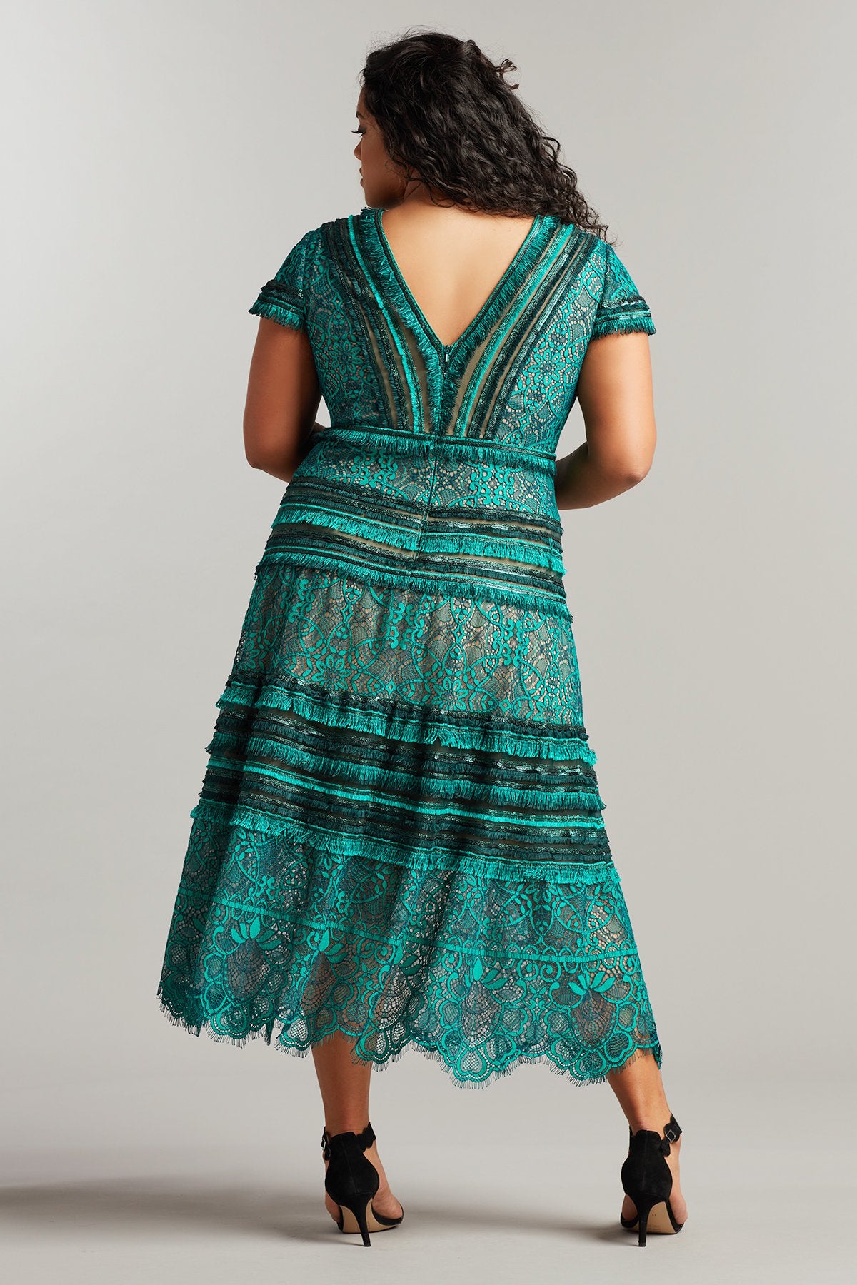 Nisa Lace & Fringe Midi Dress - PLUS SIZE