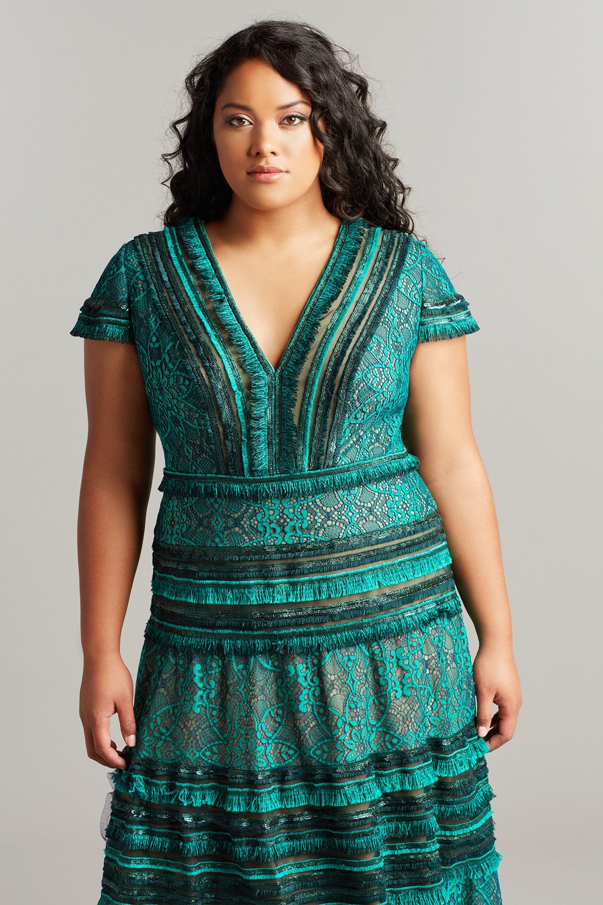 Nisa Lace & Fringe Midi Dress - PLUS SIZE