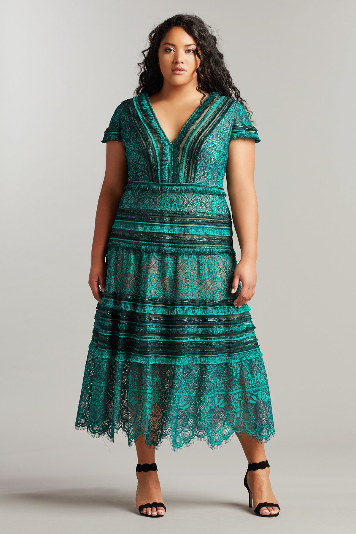 Nisa Lace & Fringe Midi Dress - PLUS SIZE