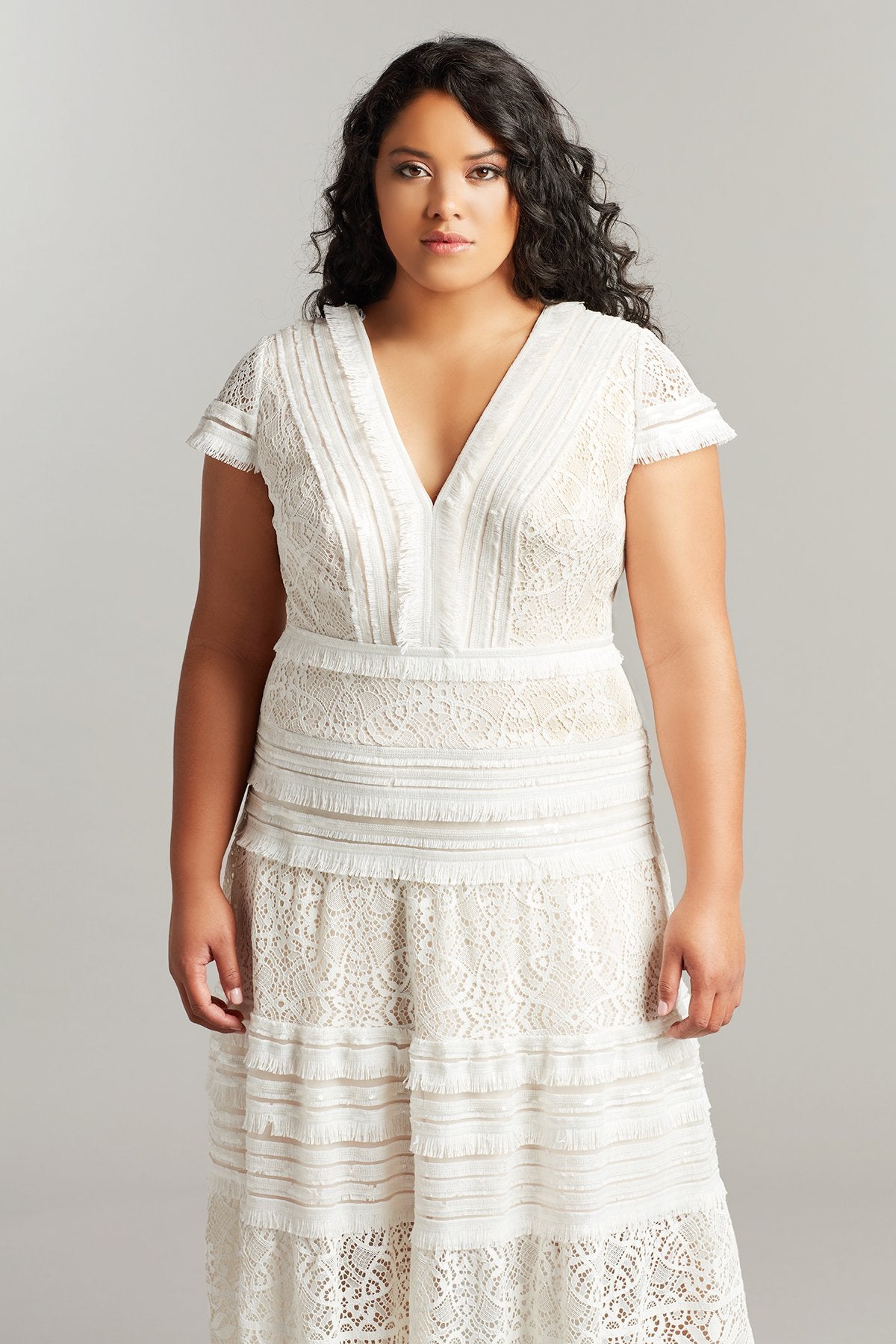 Nisa Lace & Fringe Midi Dress - PLUS SIZE