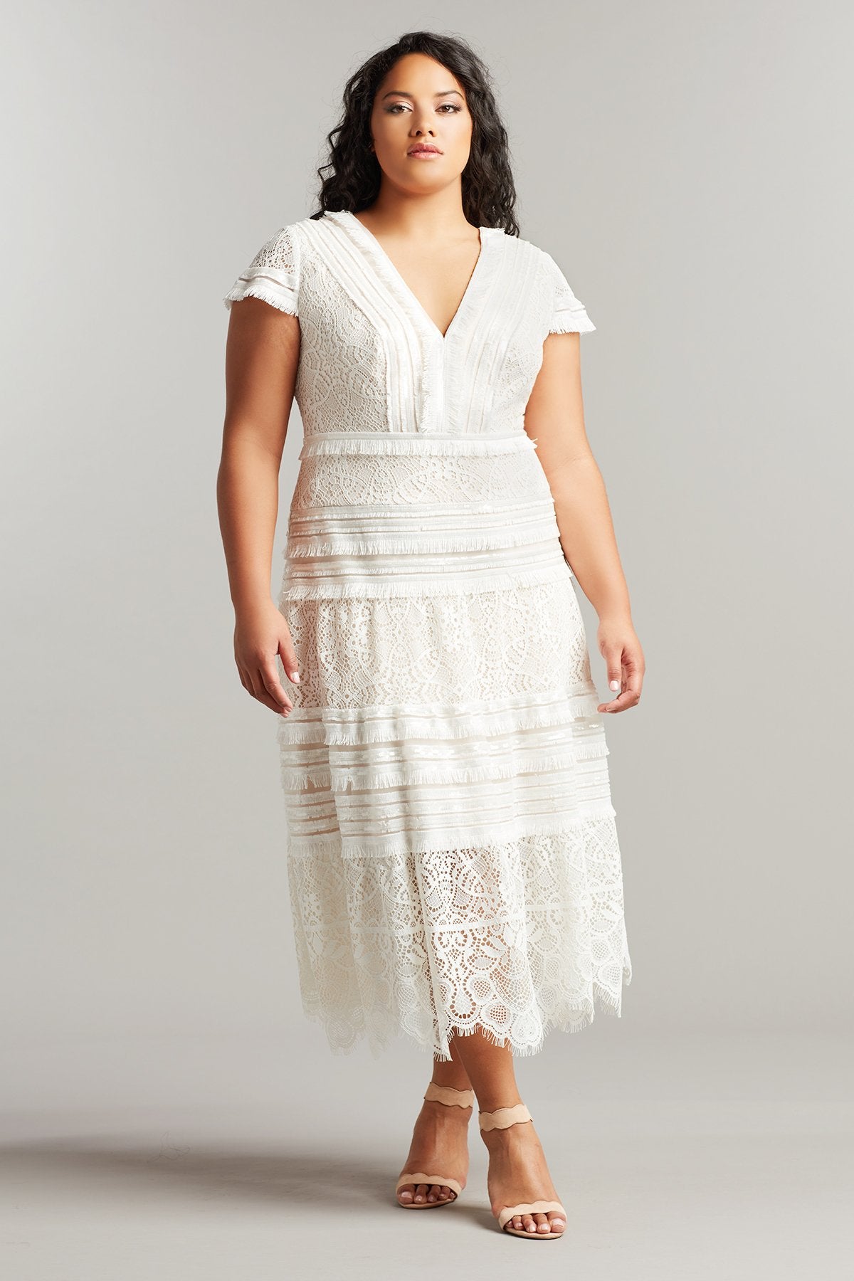 Nisa Lace & Fringe Midi Dress - PLUS SIZE