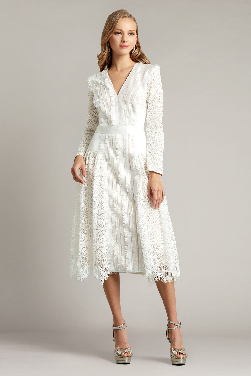 Feray Lace & Fringe Midi Dress
