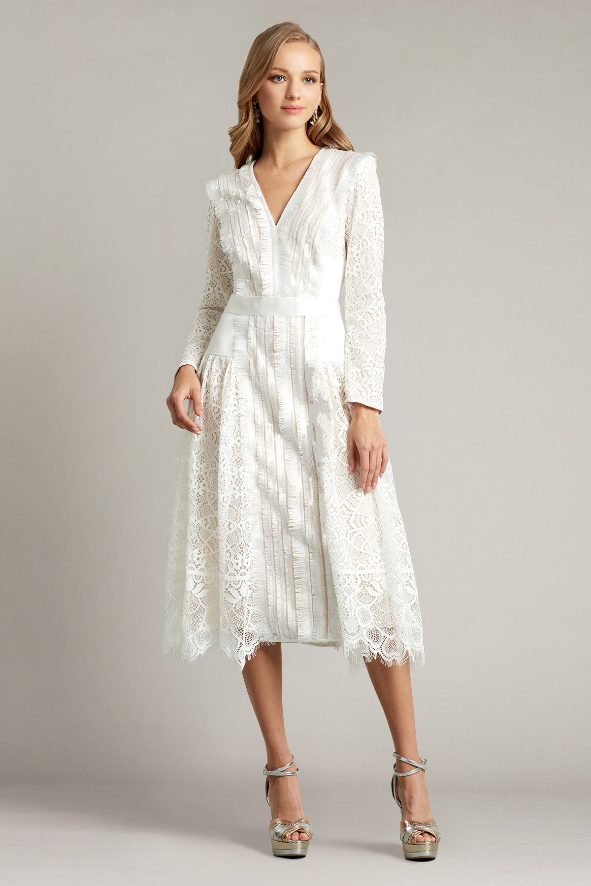 Feray Lace & Fringe Midi Dress