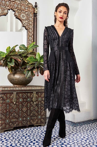 Feray Lace & Fringe Midi Dress