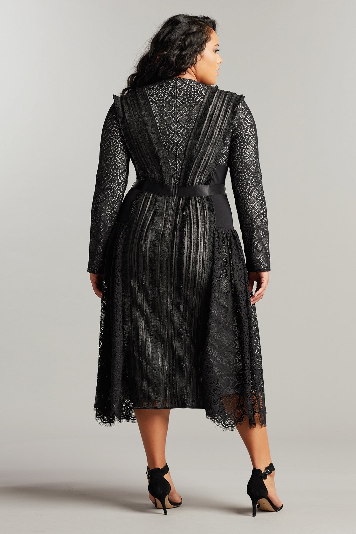 Feray Lace & Fringe Midi Dress-PLUS SIZE