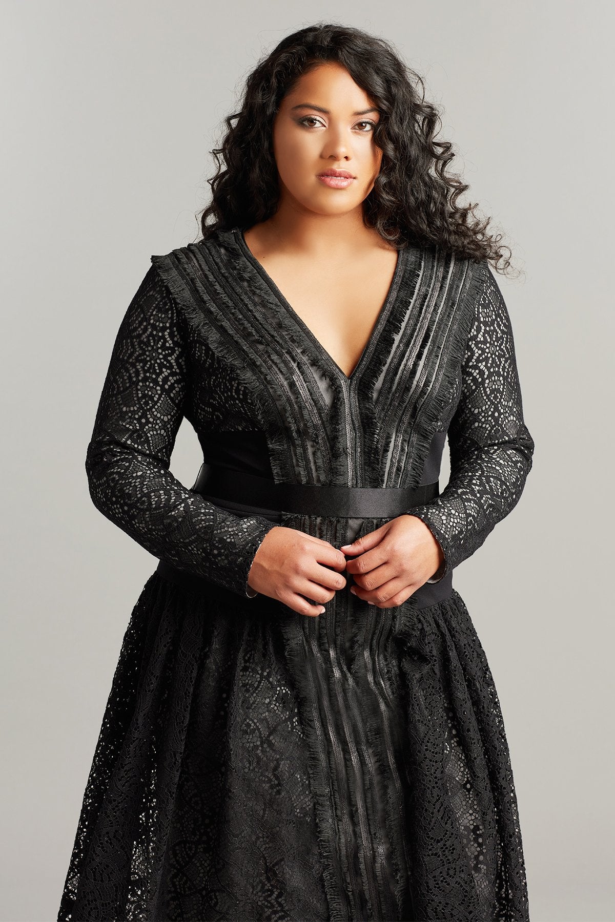 Feray Lace & Fringe Midi Dress-PLUS SIZE