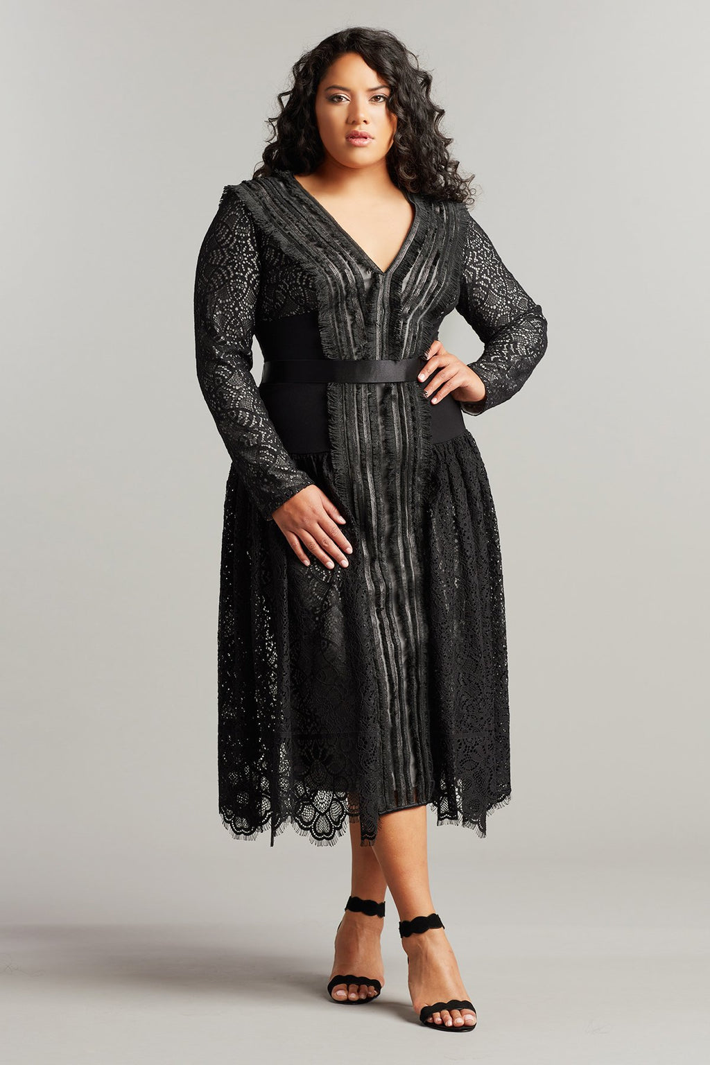 Feray Lace & Fringe Midi Dress-PLUS SIZE