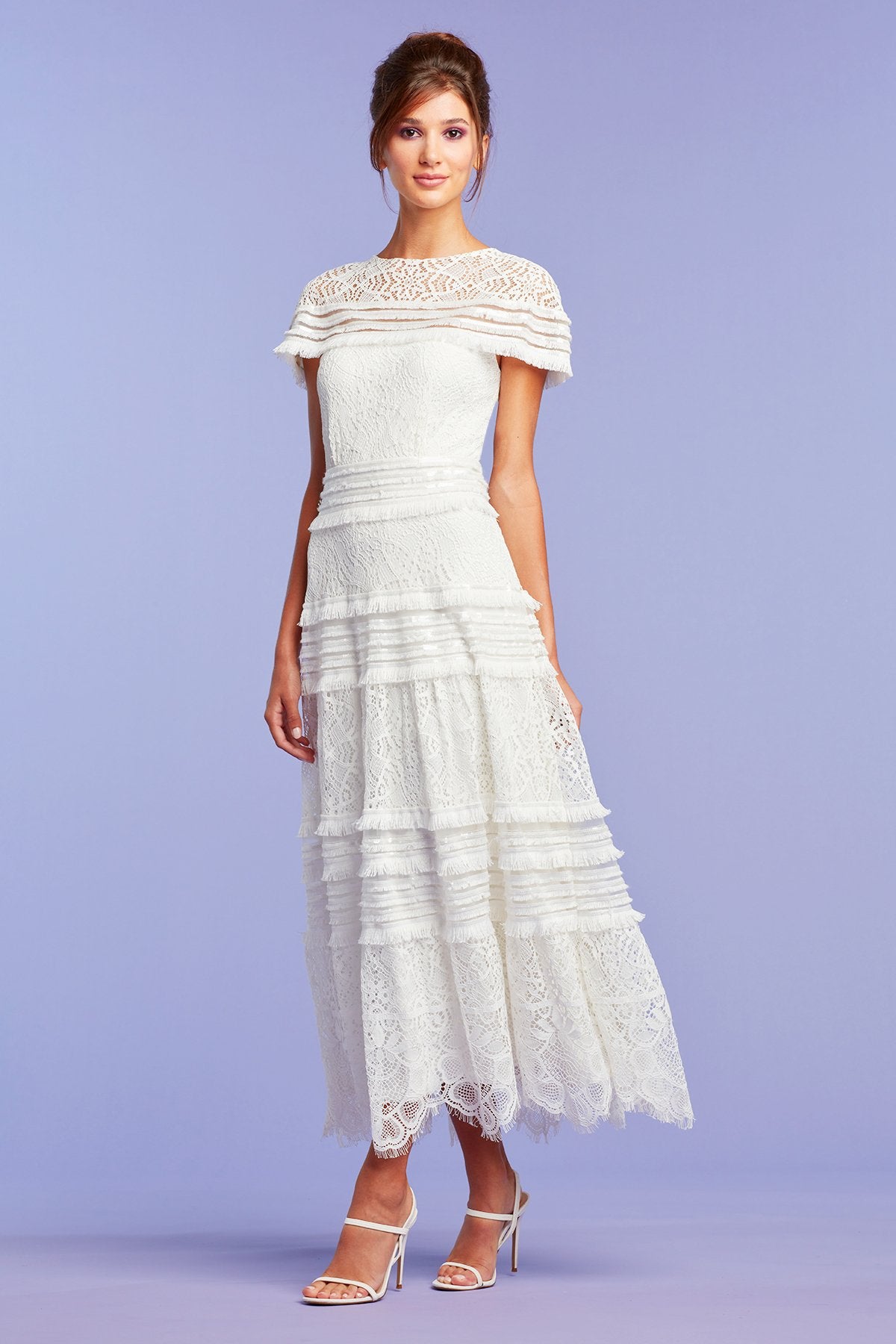 Arya Lace & Fringe Cap Sleeve Midi Dress