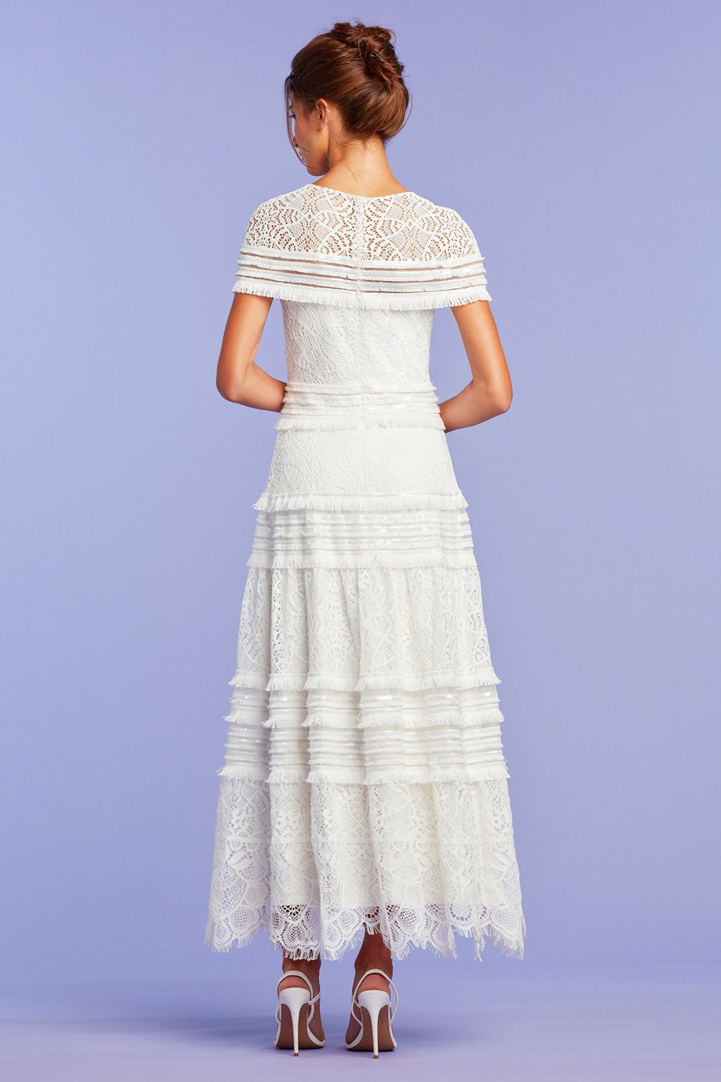 Arya Lace & Fringe Cap Sleeve Midi Dress