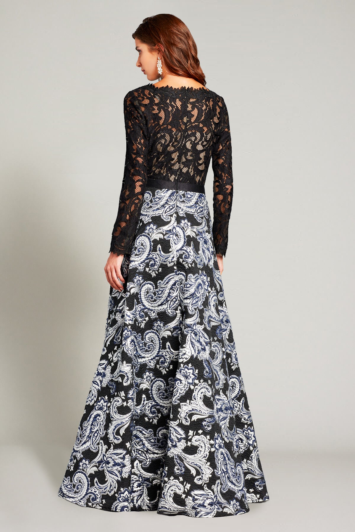 Darin Lace & Paisley-Motif Jacquard Gown