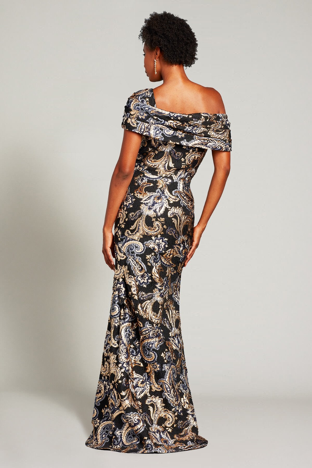 Melisa Asymmetric Paisley-Motif Jacquard Gown
