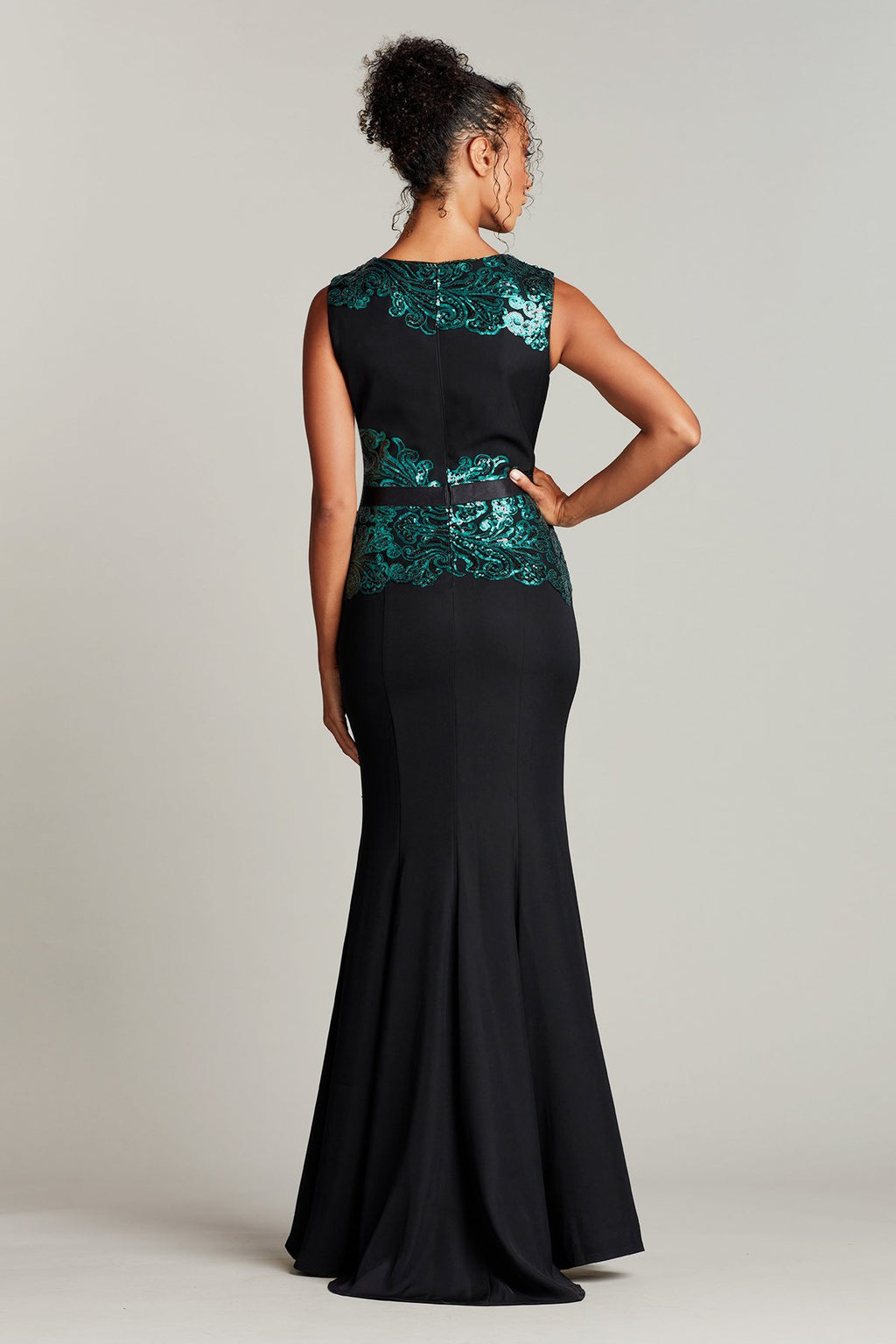 Elanur Sequin & Crepe Belted Pencil Gown