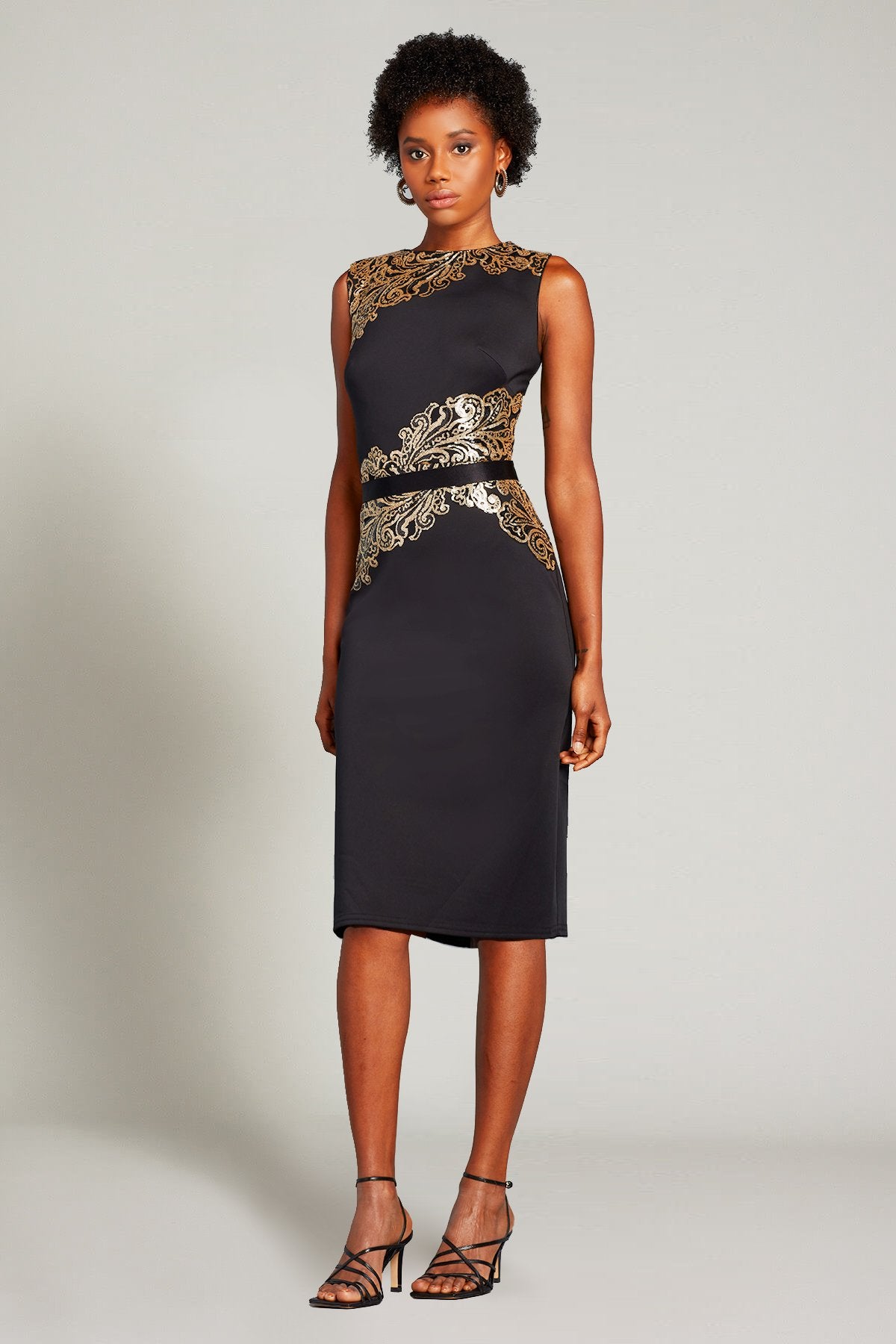 Elanur Sequin & Crepe Belted Pencil Dress
