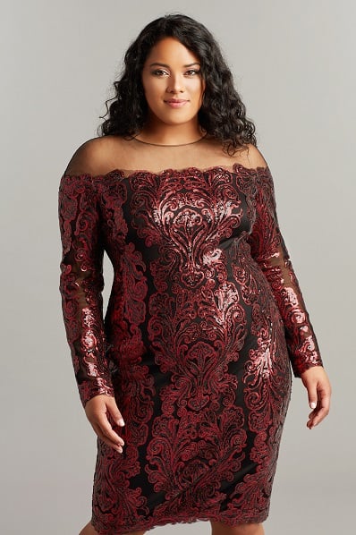 Betul Sequin-Embroidered Illusion Dress - PLUS SIZE