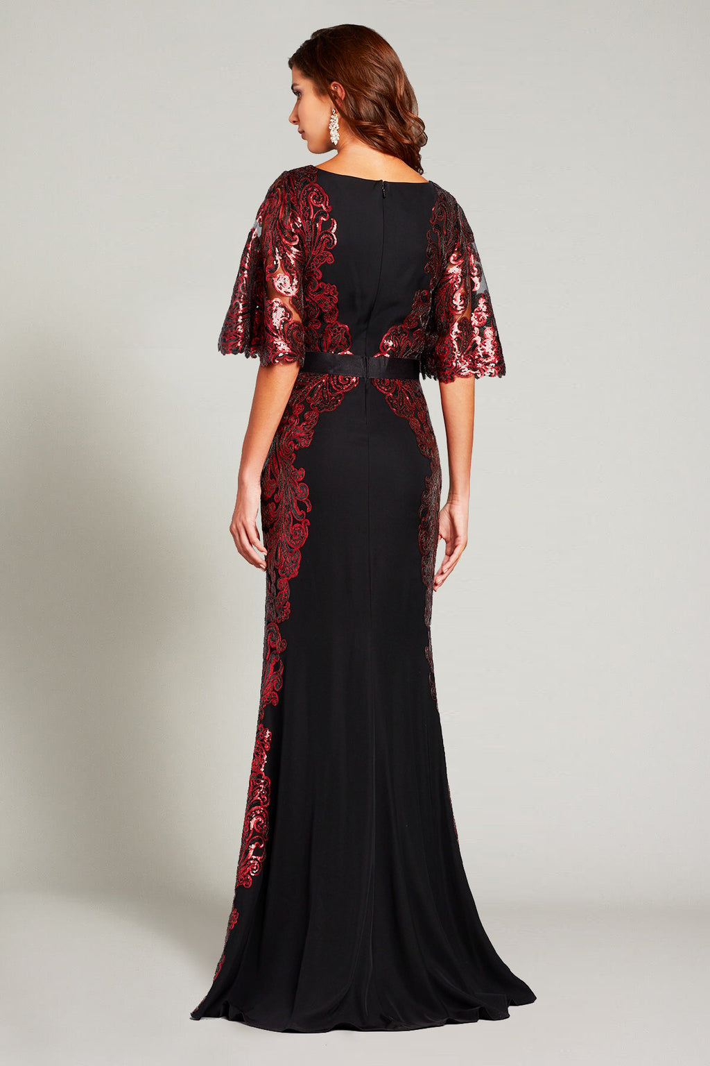 Zumra Sequin-Embroidered V-Neck Illusion Gown