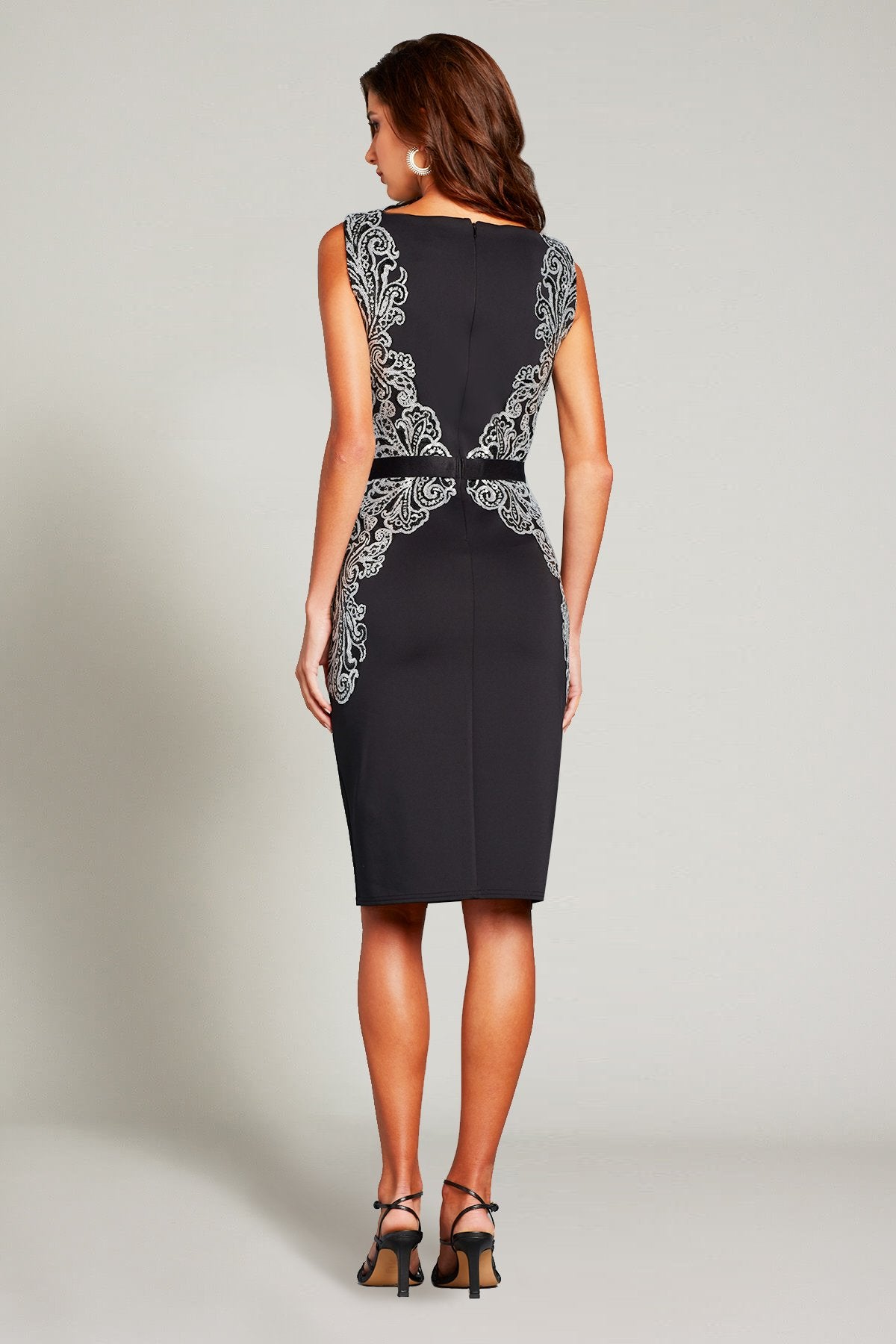 Esila V-Neck Sequin & Crepe Belted Pencil Dress