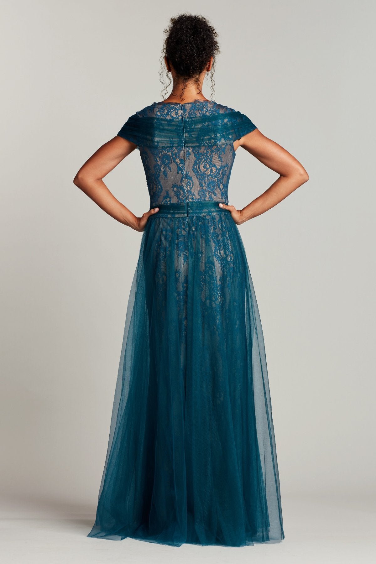 Baris Paisley Lace Cap-Sleeve Gown
