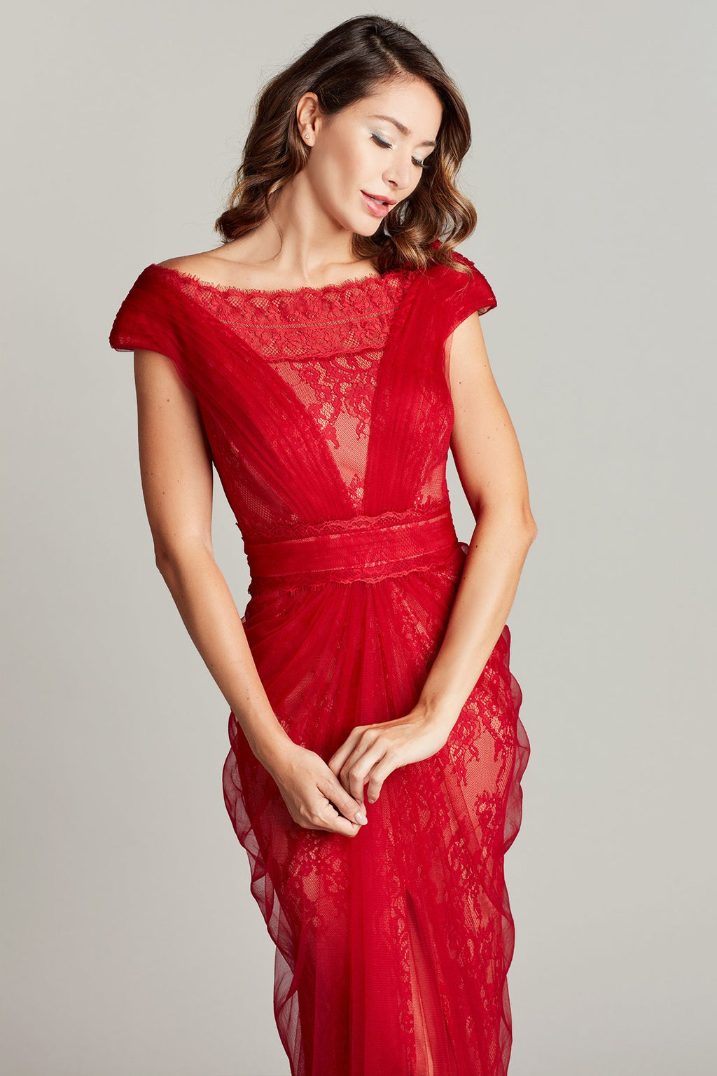 Arif Paisley Lace Off-Shoulder Gown
