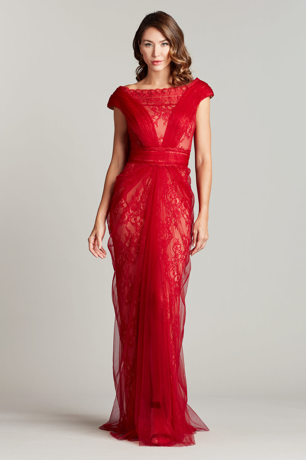 Arif Paisley Lace Off-Shoulder Gown