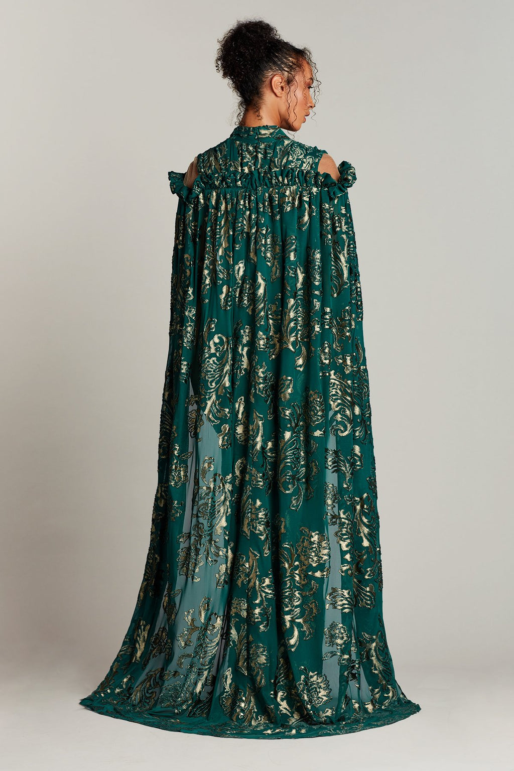 Lalam Gold-Foiled Cape Gown