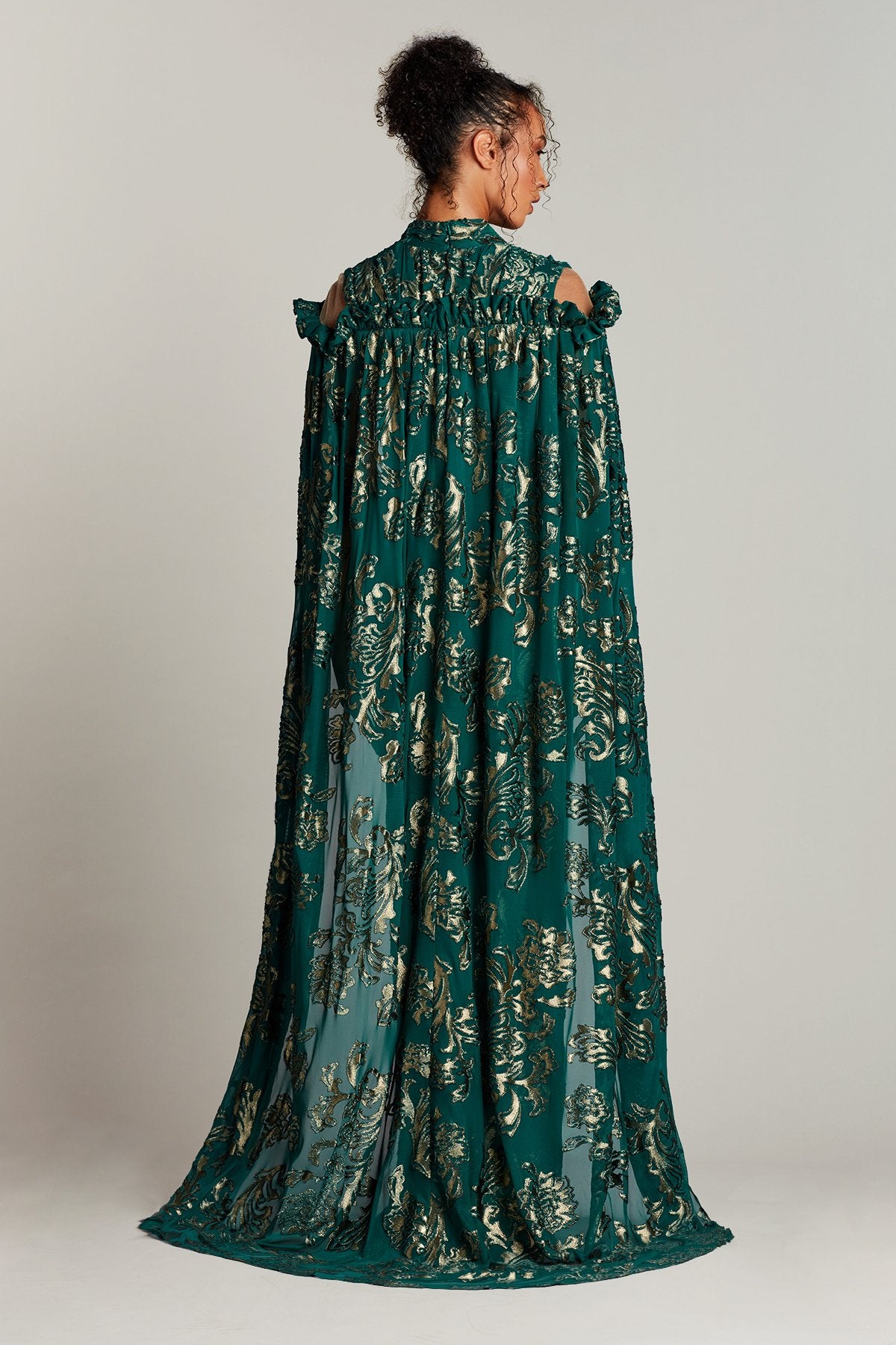 Lalam Gold-Foiled Cape Gown