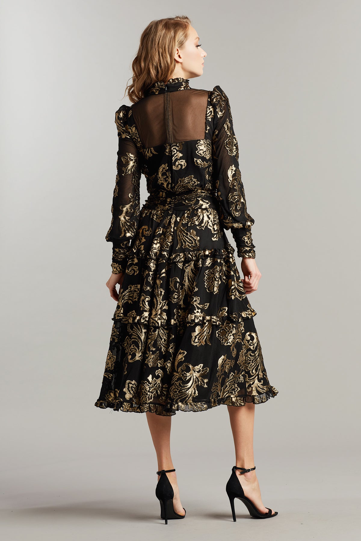 Nouis Gold-Foiled Peasant Dress