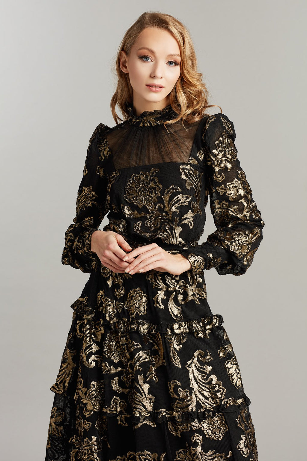 Nouis Gold-Foiled Peasant Dress
