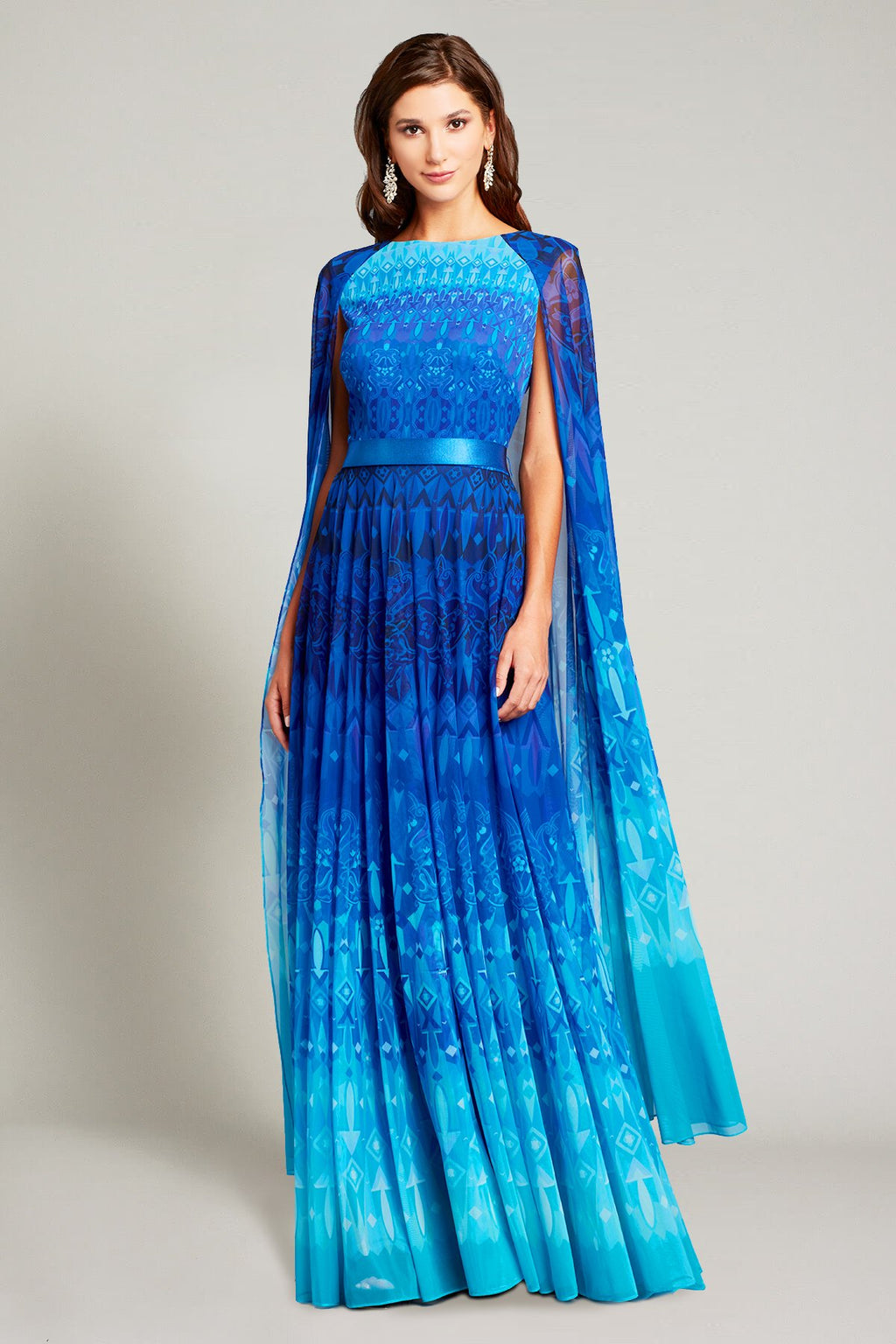 Safiye Ombr_-Print Capelet Gown