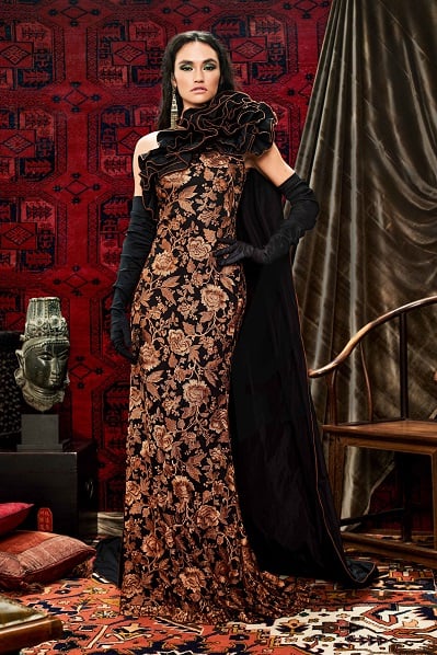 Osmen One-Shoulder Ruffle Cape Gown