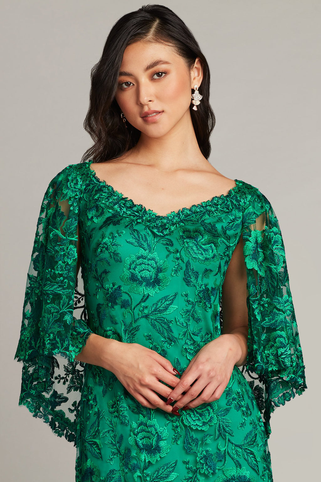Arvid Embroidered Capelet Sleeve Gown