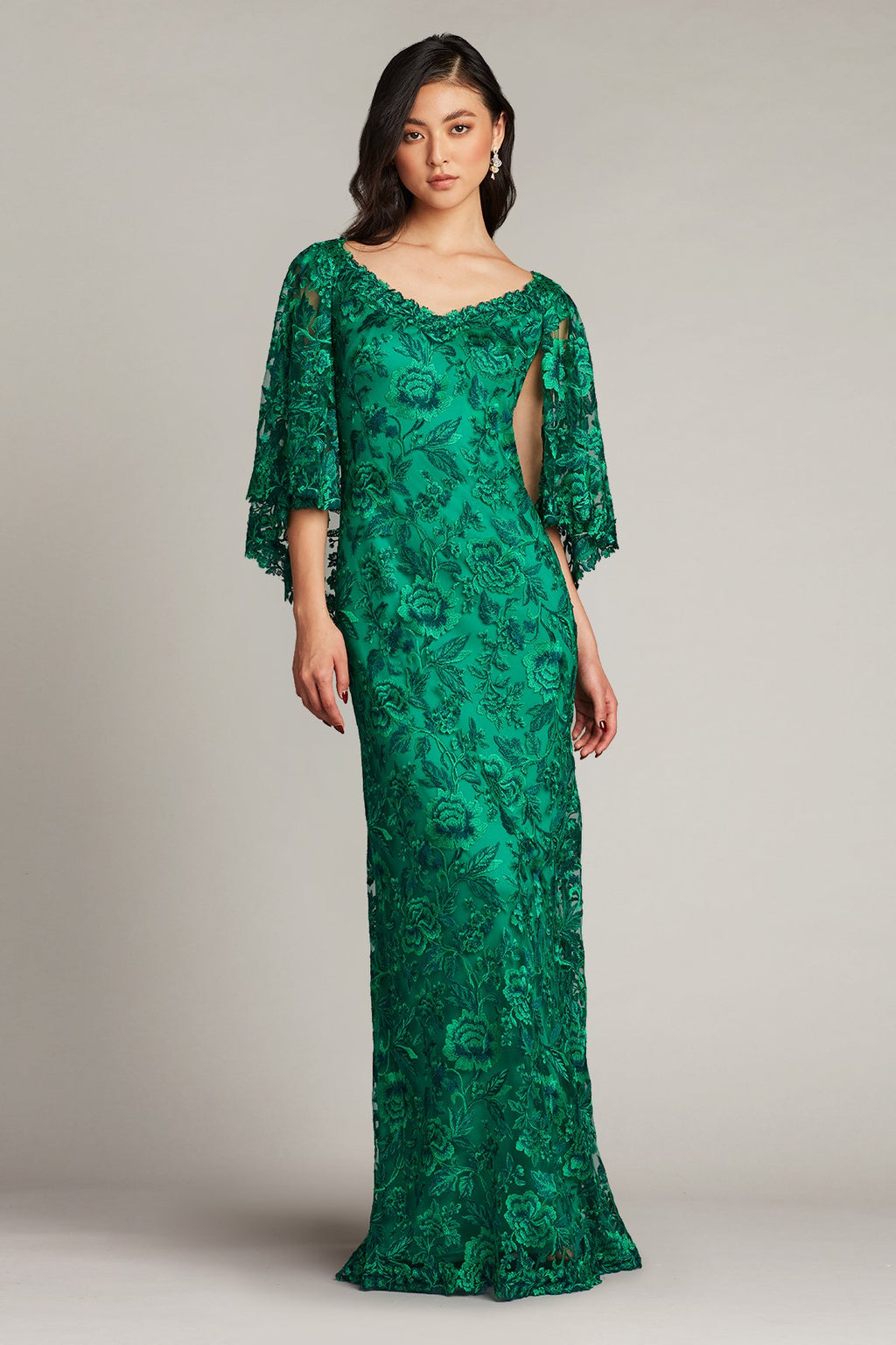 Arvid Embroidered Capelet Sleeve Gown