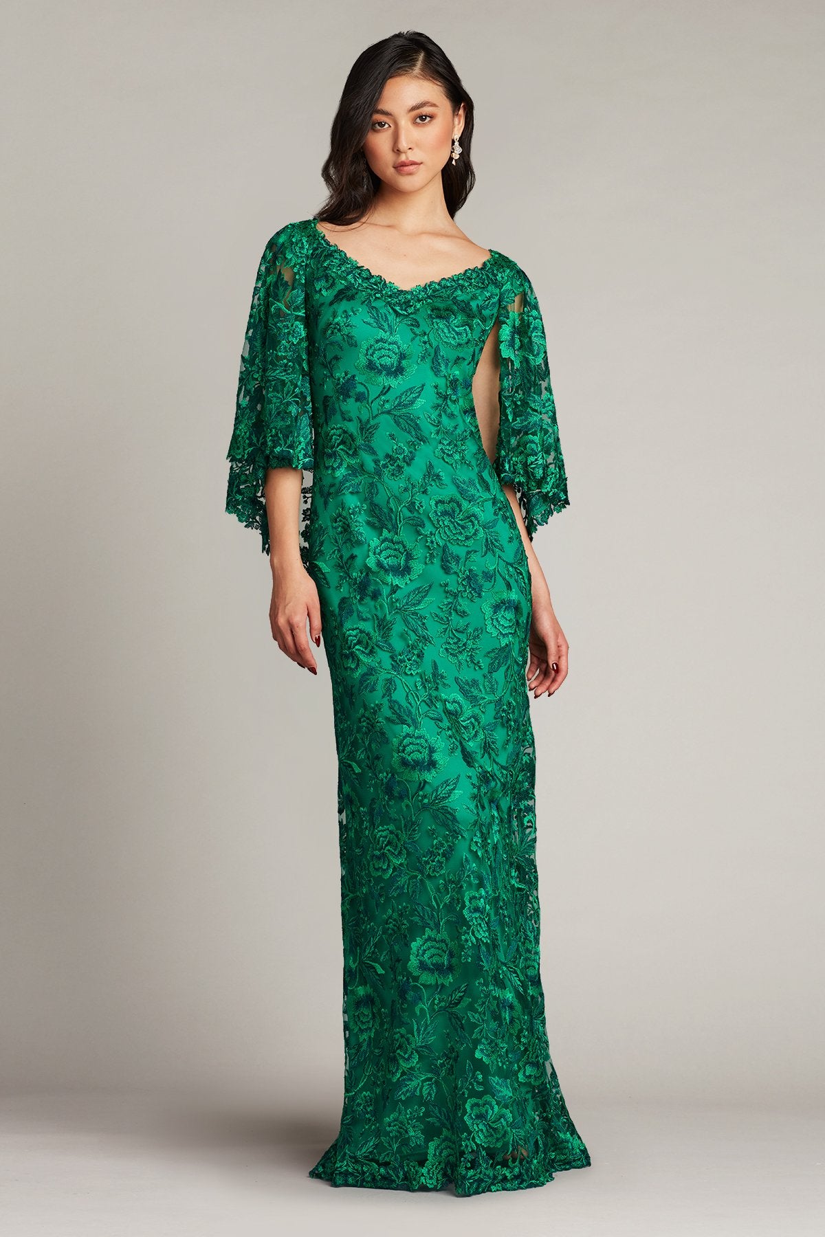 Arvid Embroidered Capelet Sleeve Gown