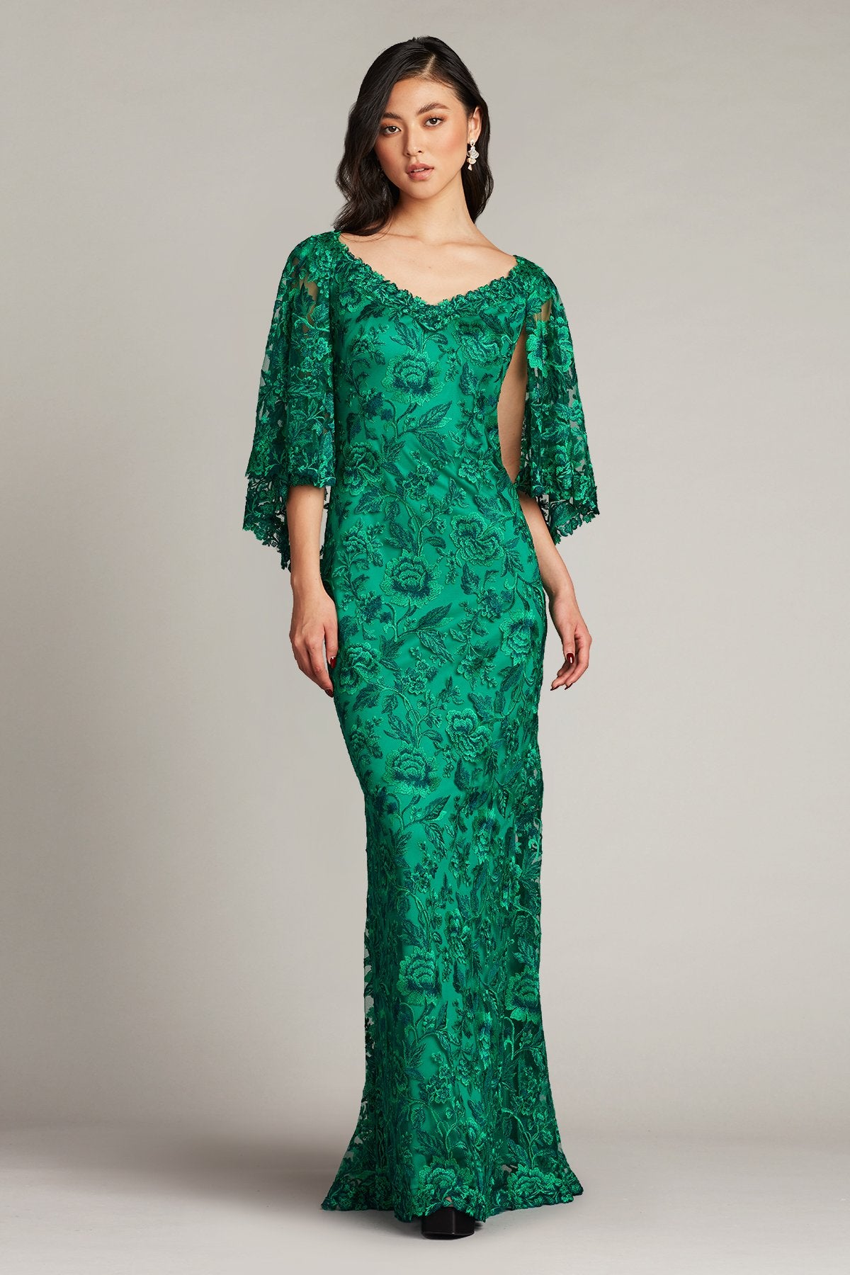 Arvid Embroidered Capelet Sleeve Gown