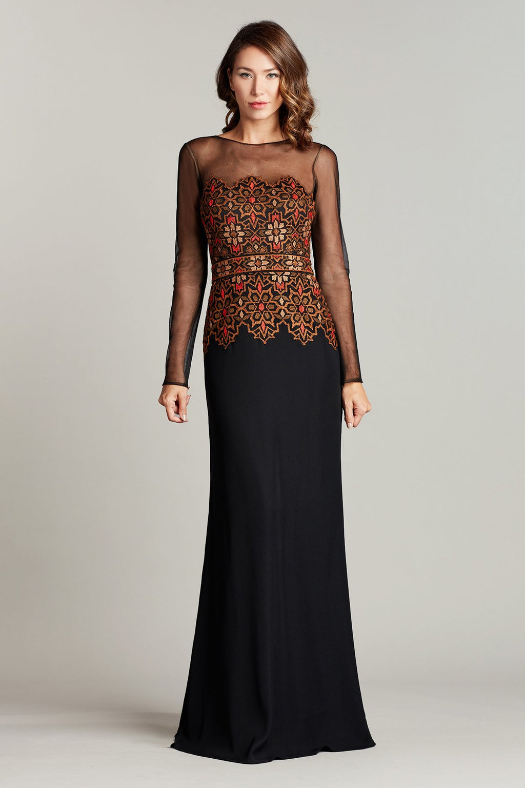 Ekin Embroidered Tulle & Crepe Gown