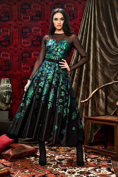 Beyza Organza Jacquard Cocktail Dress
