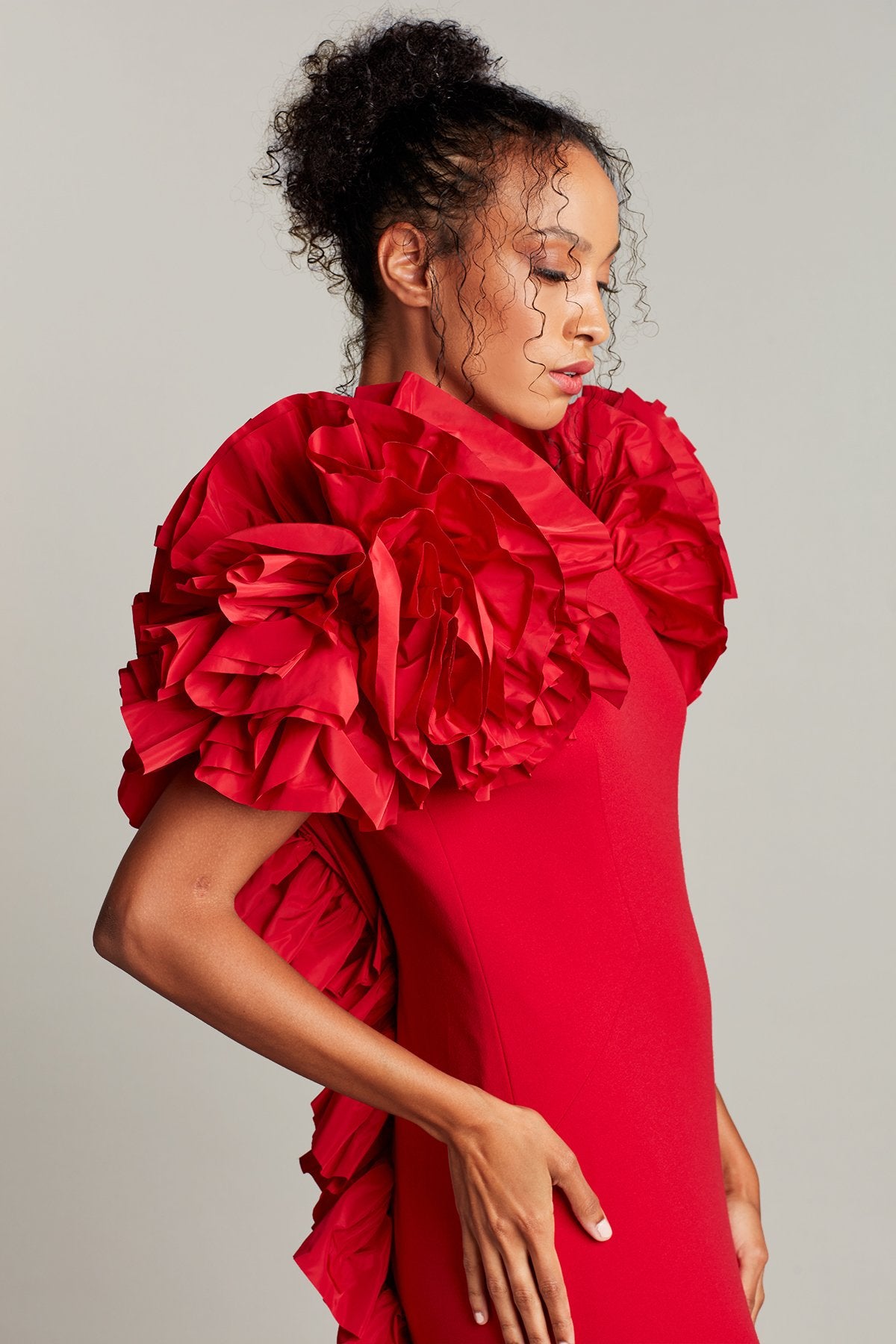 Serenay Ruffle Taffeta Gown
