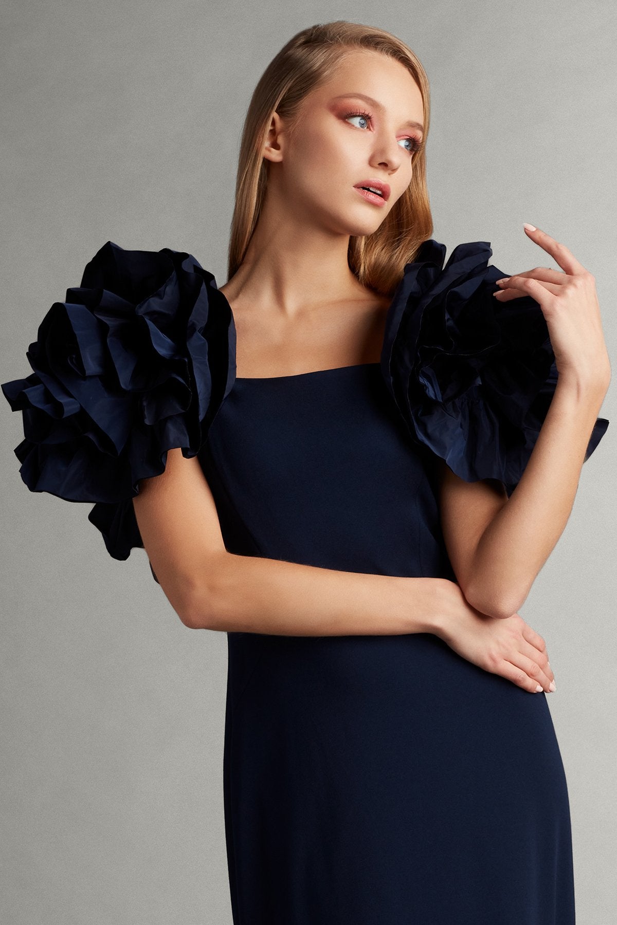 Serenay Ruffle Taffeta Gown