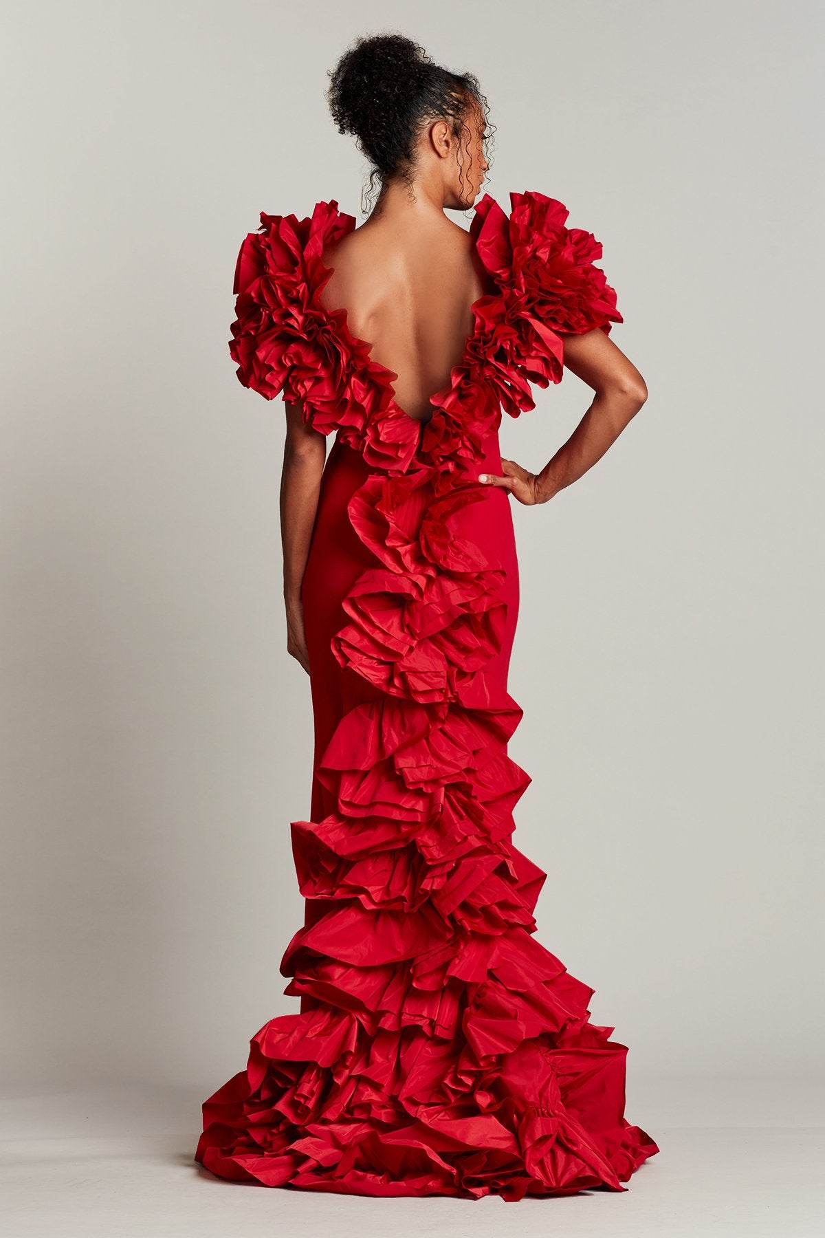 Serenay Ruffle Taffeta Gown