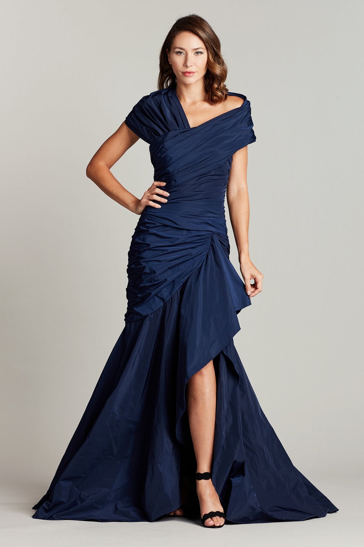 Pinar Asymmetric Draped Taffeta Gown