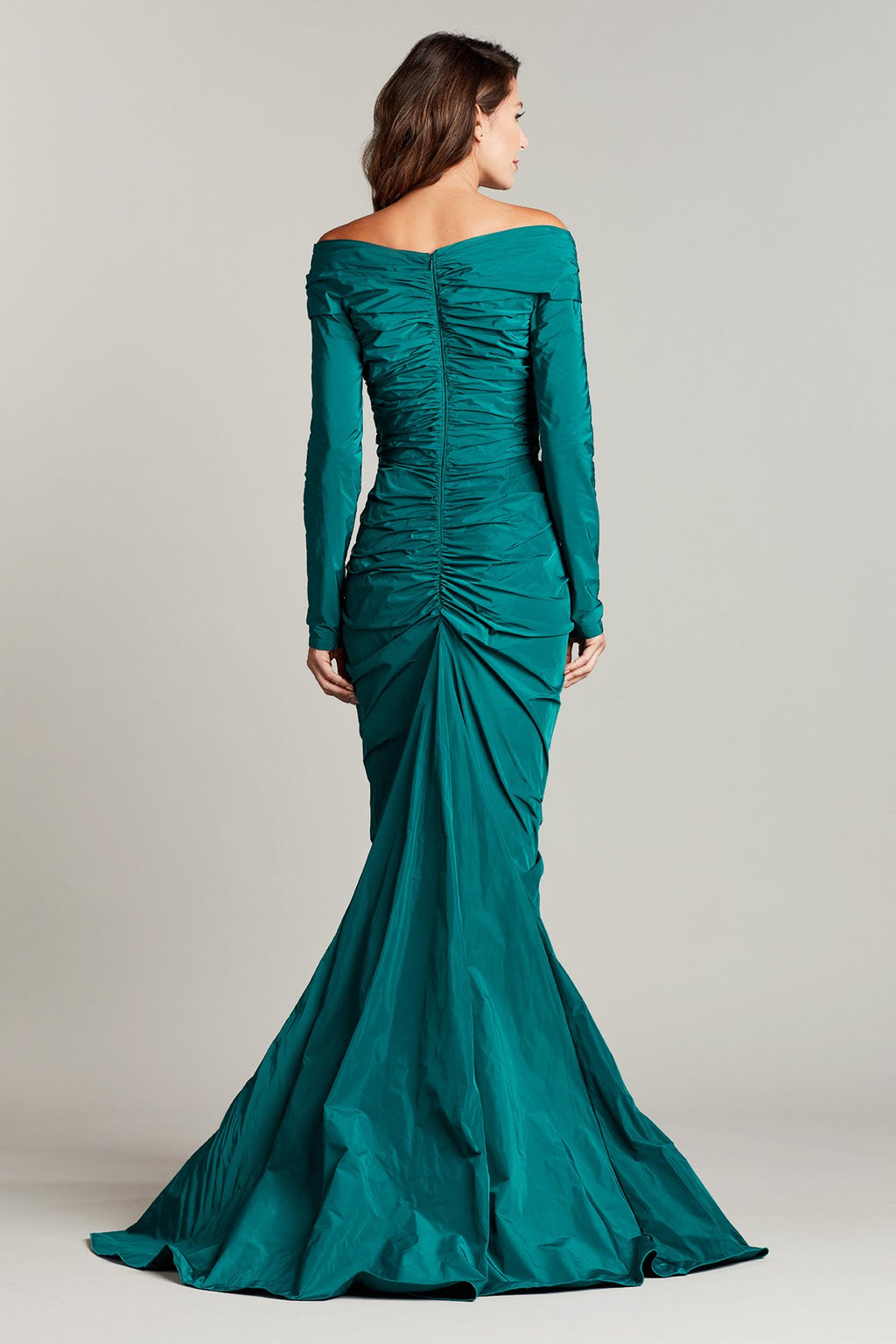 Sema Off-Shoulder Draped Taffeta Gown