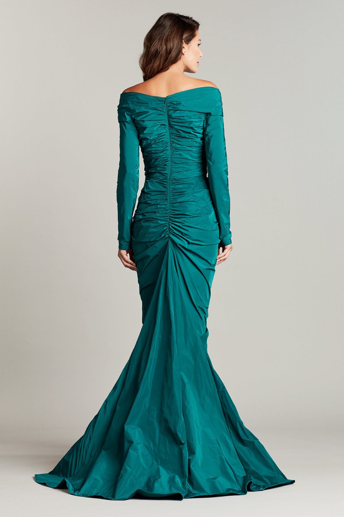 Sema Off-Shoulder Draped Taffeta Gown