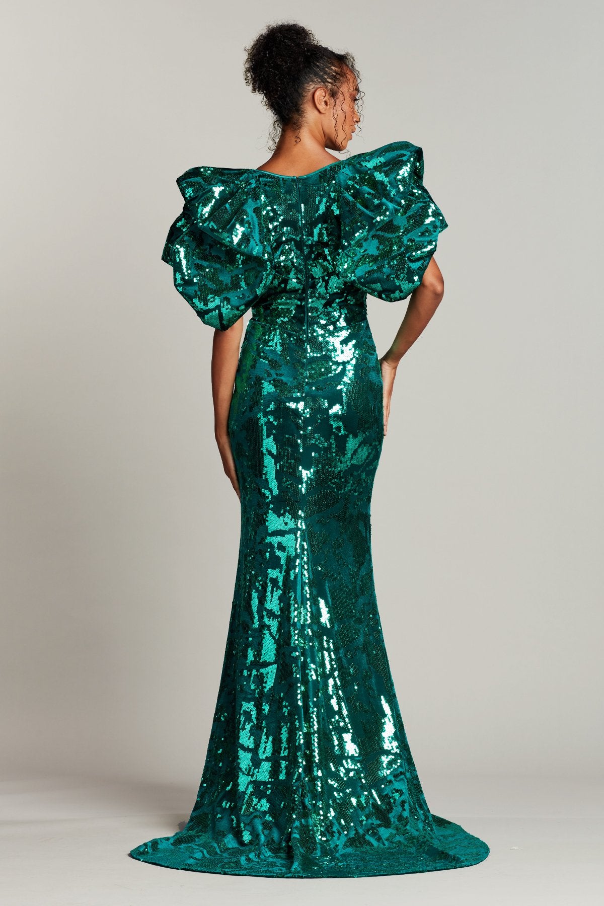 Derya Sequined Bubble Sleeve Gown