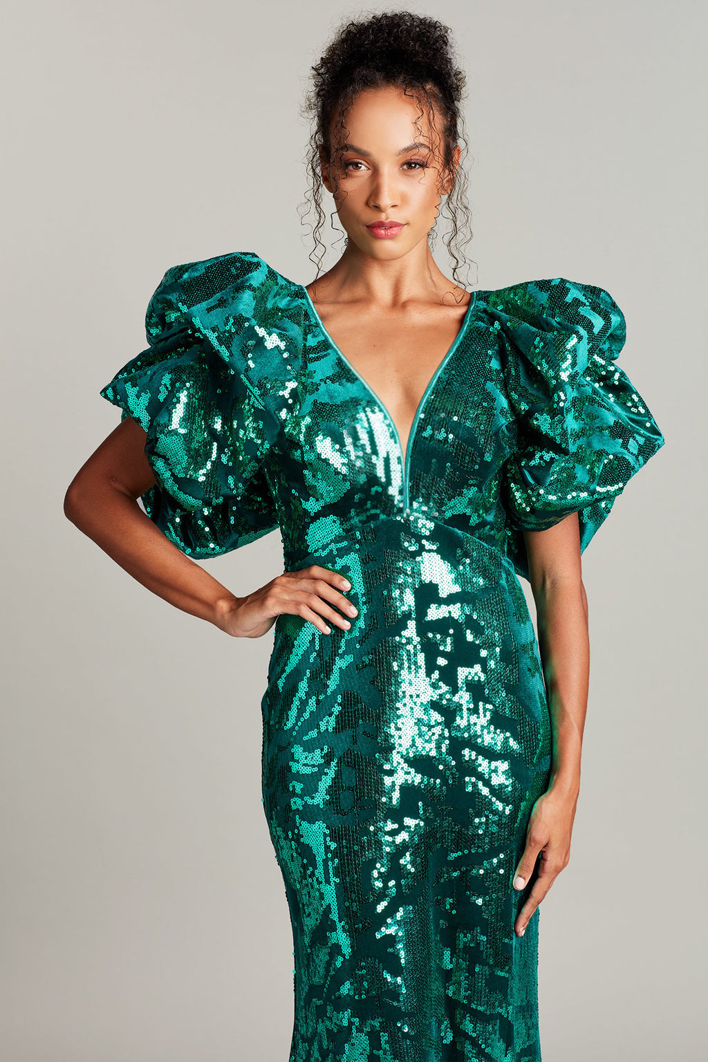 Derya Sequined Bubble Sleeve Gown